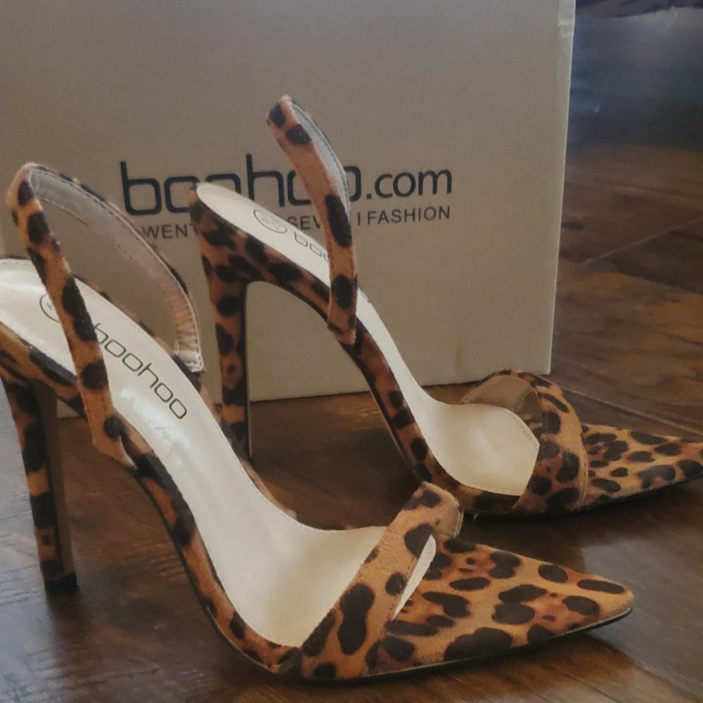 Leopard Open Pointed Toe Slingback Heels